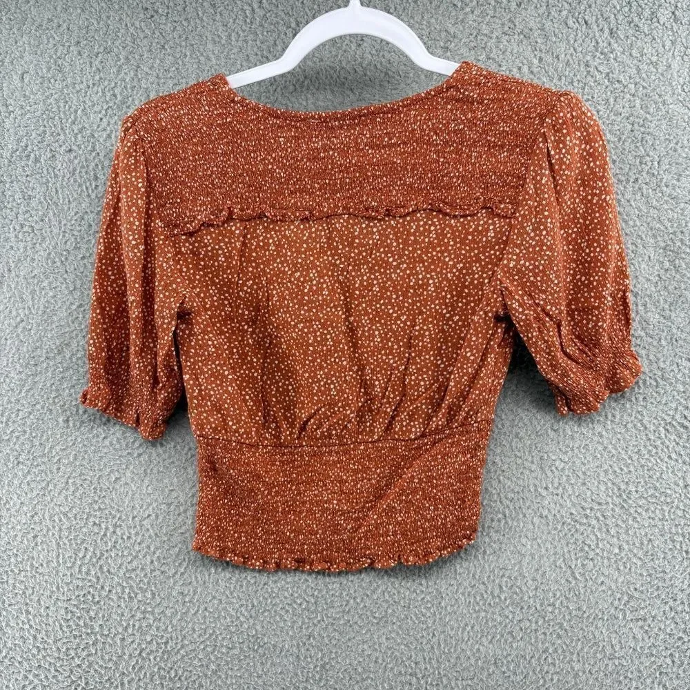 Abercrombie Puff Sleeve Smocked Crop Top Rust Polka Dot XS Boho Cottagecore Y2K